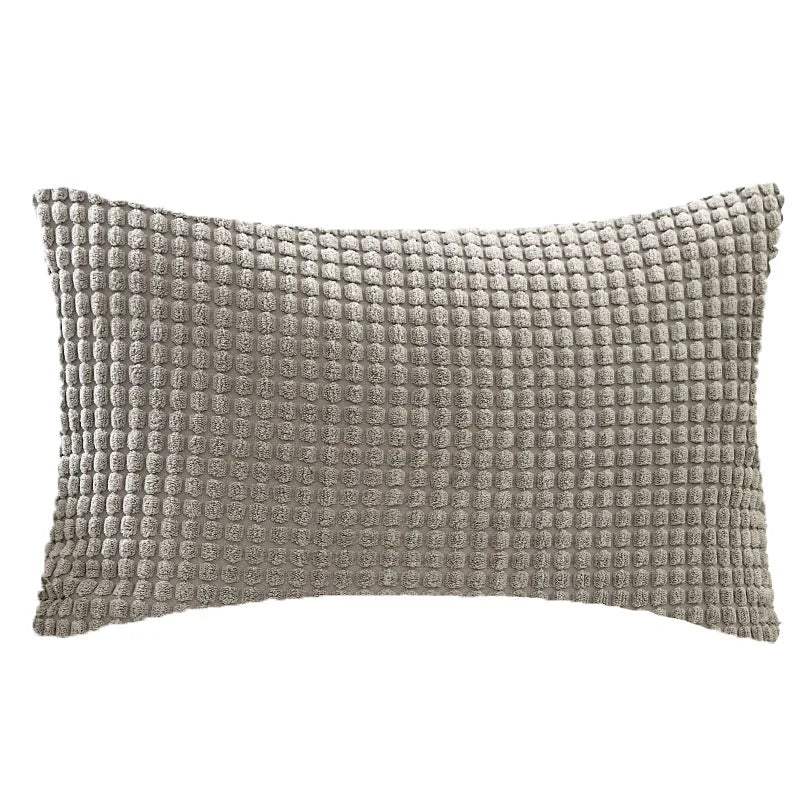 coussin velours côtelé gris orange bleu moderne rayures horizontales 30x50cm machine lavable