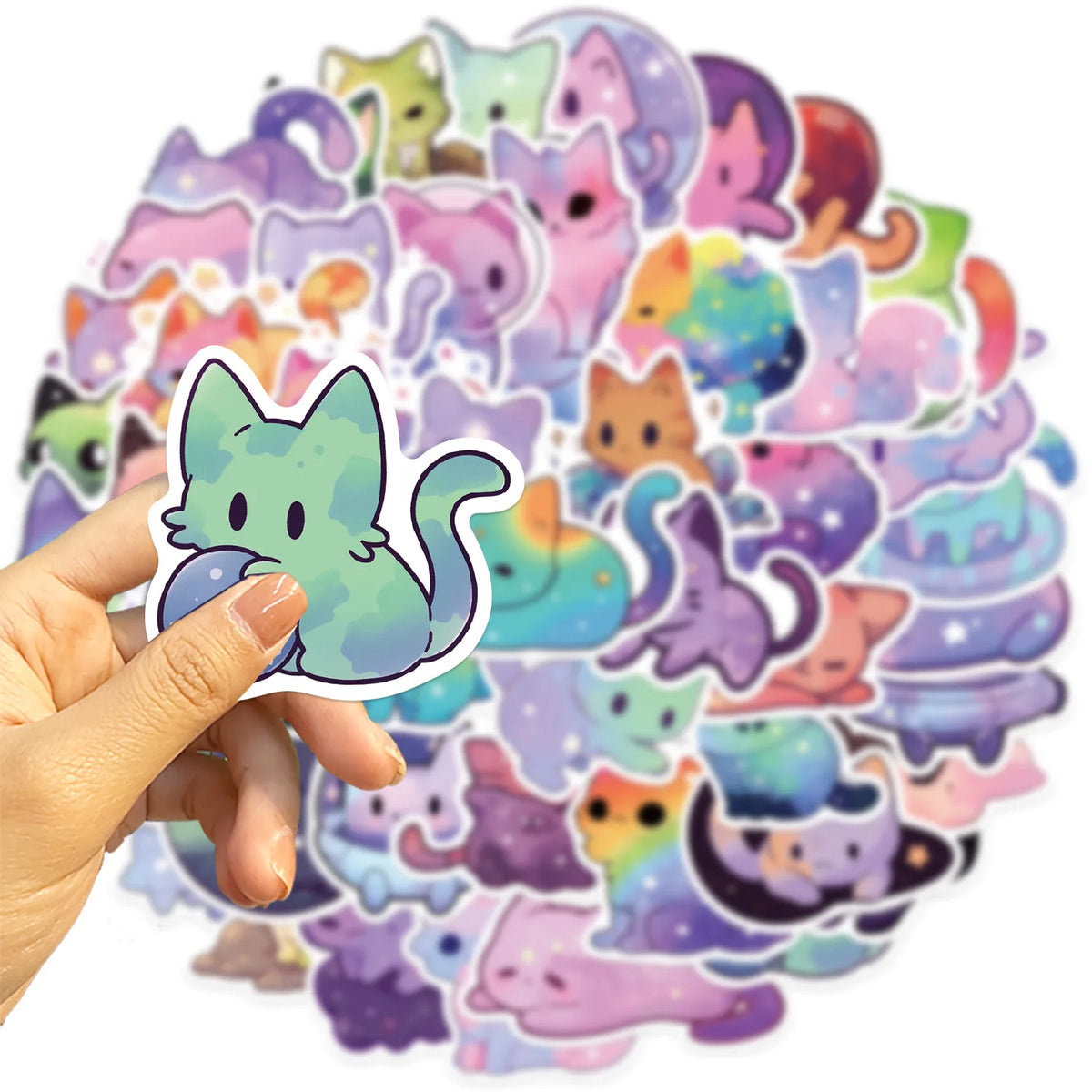 stickers dessin animé mignon galaxie étoiles pastel violet bleu rose orange vert noir adhésifs