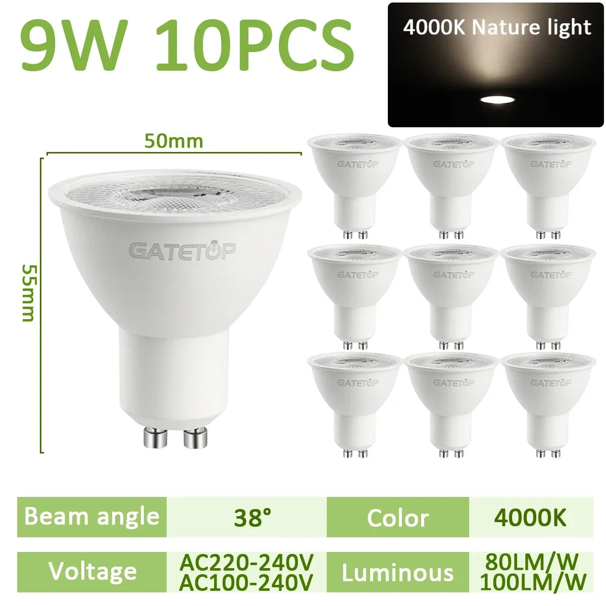 projecteur led gu10 9w blanc moderne 120 degrés 3000k 4000k 6000k transparent salon
