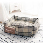 lit chien tissu doux carreaux gris blanc coussin matelas confortable amovible lavable intérieur