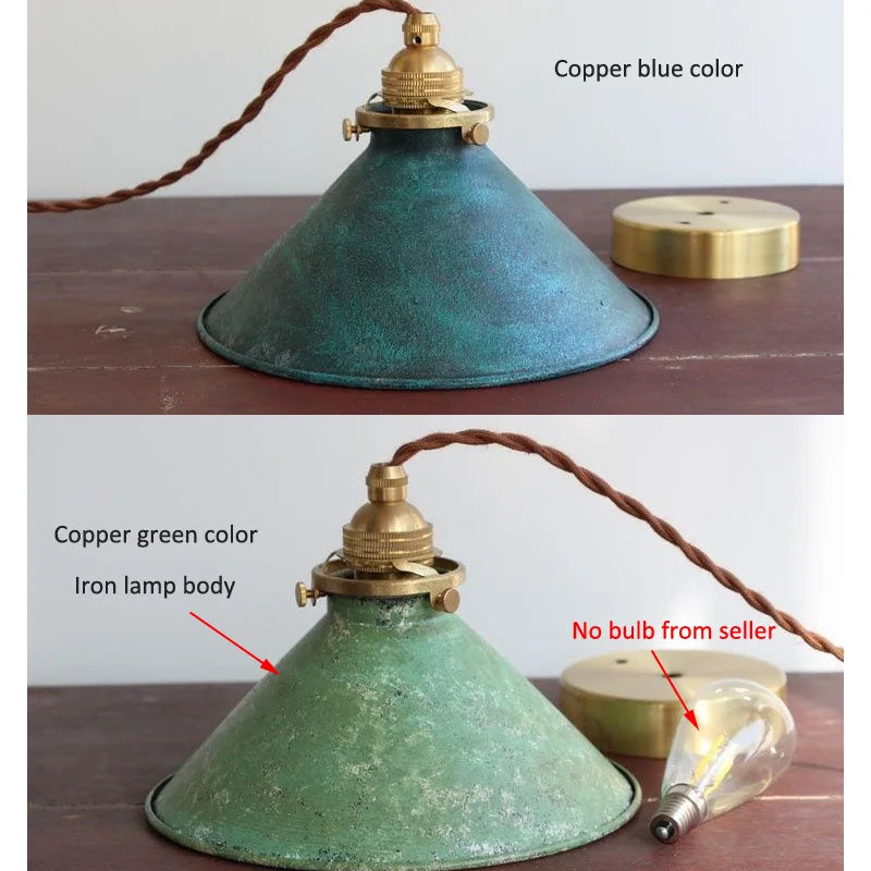 lampe suspendue industrielle vintage métal vert bleu gris finement oxydée éclairage salon chambre
