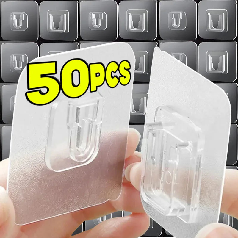 clips adhésifs transparents modernes support rangement sans trace acier inoxydable fixations murales doubles faces
