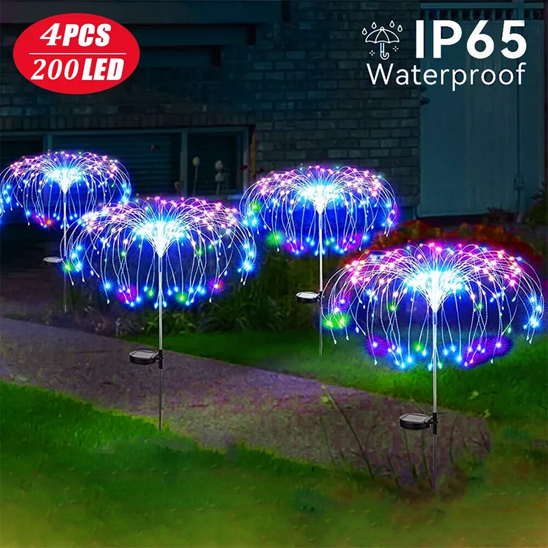 éclairage solaire extérieur 200 LED multicolore moderne étoile lumineuse piquet métallique jardin festif