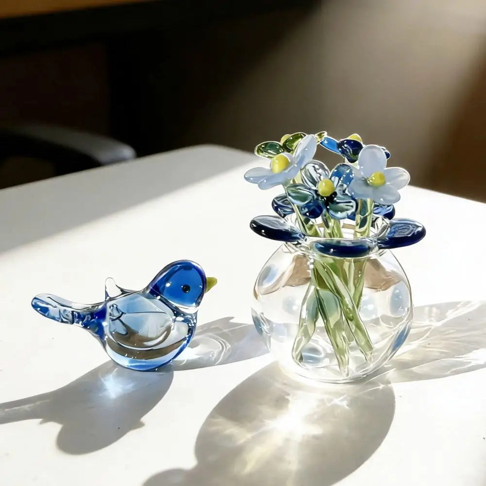vase transparent oiseau verre fleurs couleurs multiples décoration intérieure artisanal moderne