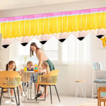 rideaux polyester crayon motif anniversaire retour école moderne enfantin jaune rose blanc