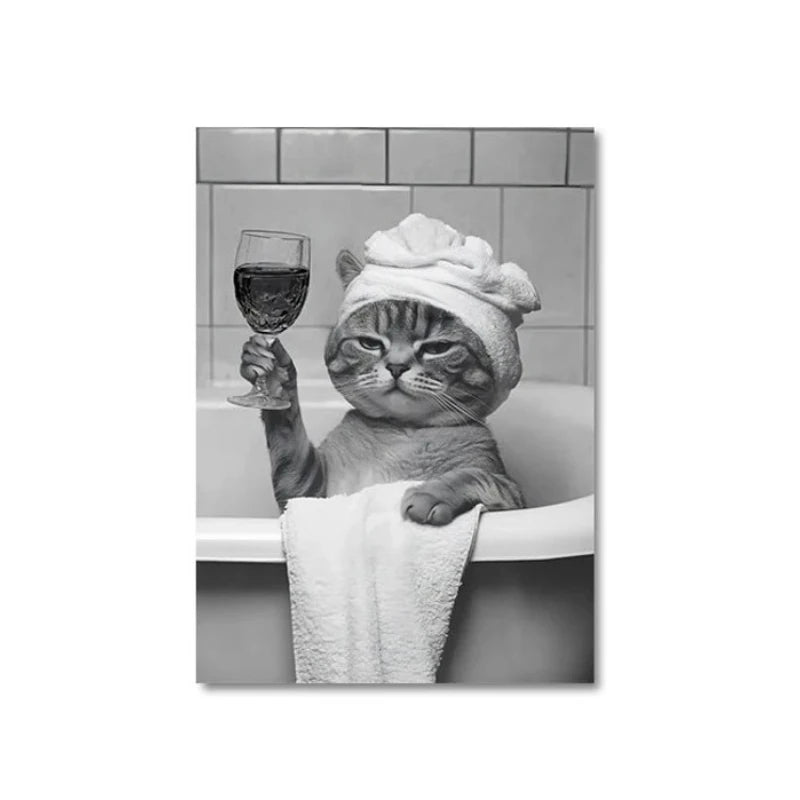 affiche moderne toile imprimée chats humoristiques salle bains toilettes décoration mur sans cadre