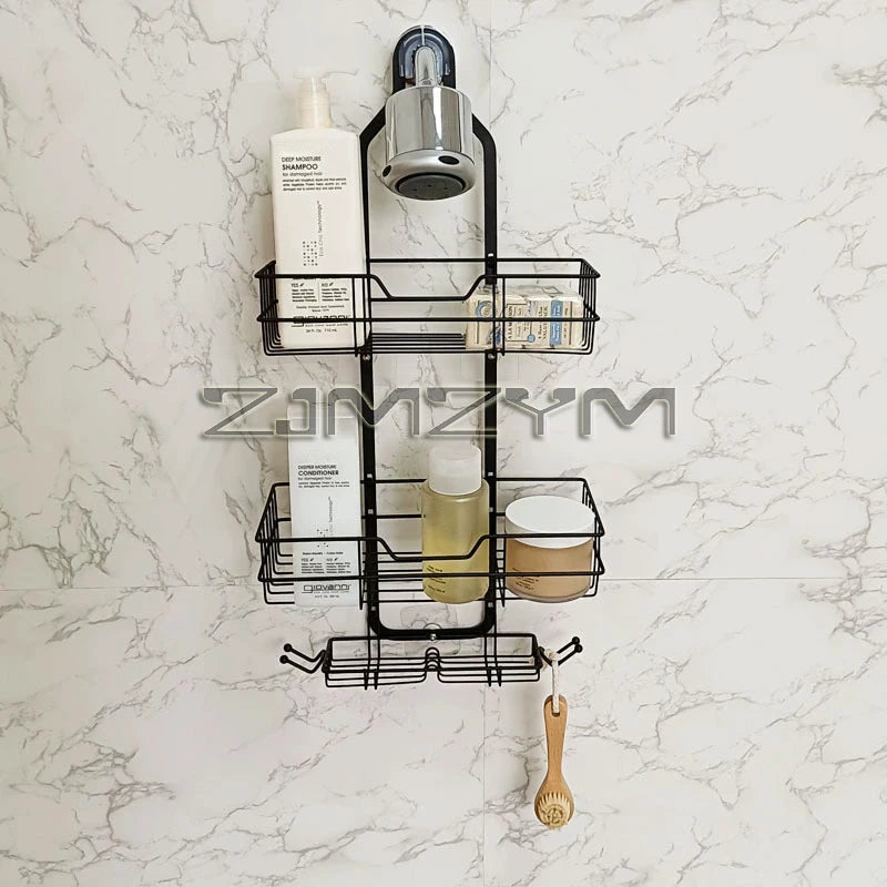 étagère douche trois niveaux noir contemporain clips métal réutilisable sans perçage
