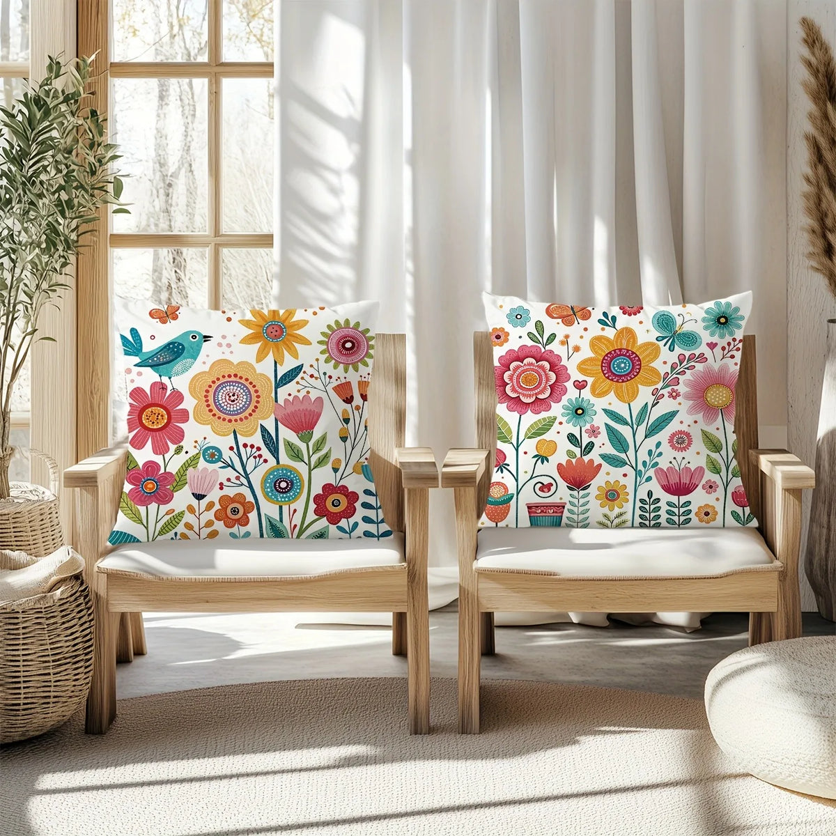housse coussin motif floral moderne polyester blanc décoration chambre canapé douce 45x45cm
