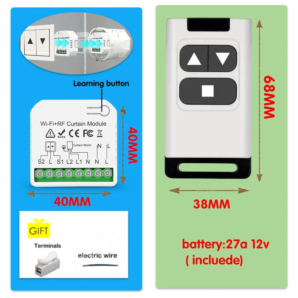 module rideau motorisé wifi rf blanc moderne batterie incluse télécommande 433mhz