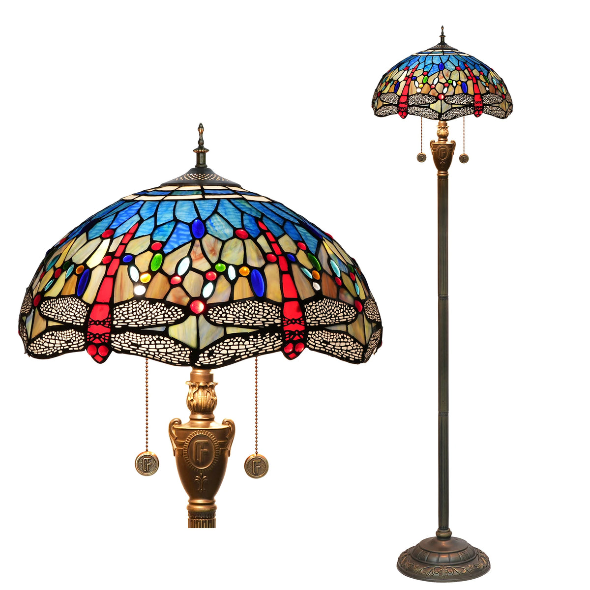 lampe sol tiffany multicolore art nouveau interrupteur pédale base résine hauteur 163cm