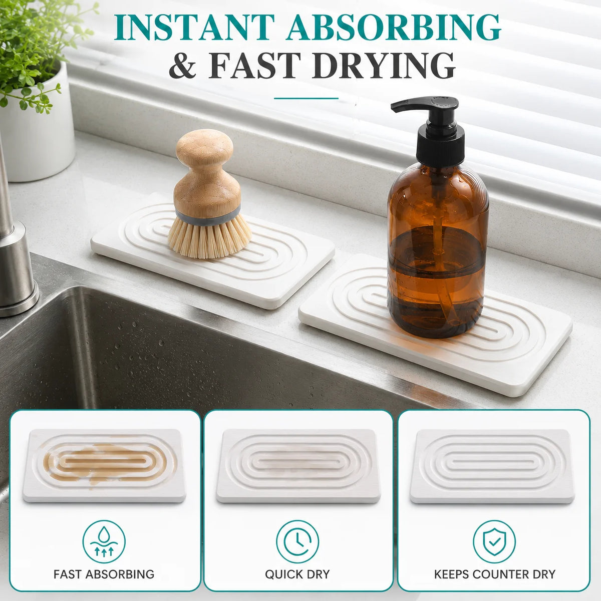 plateau absorbant moderne noir blanc anti dérapant adhésif étagère salle bain rangement grooved surface