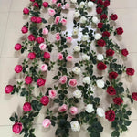 guirlande fleurs artificielles roses feuilles vertes décoration intérieure classique 1.7m 7cm rouge rose blanc