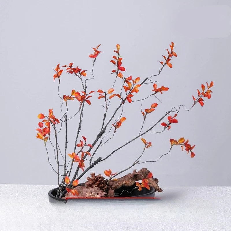 décoration extérieure branche artificielle feuilles rouge orange verte naturelle minimaliste