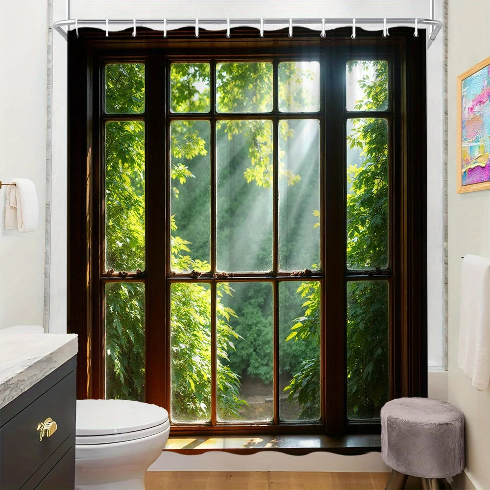 rideau douche moderne imprimé fenêtre lumière brun foncé polyester jacquard opaque anneaux blancs respectueux