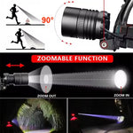 lampe frontale led sportive rechargeable modes lumiere extérieure fishing bandes élastiques orange rouge