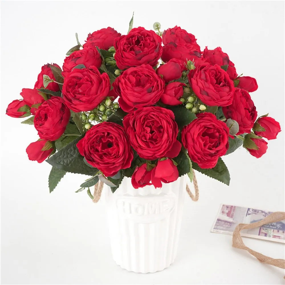 bouquets fleurs artificielles pivoines soie rose clair blanc violet rouge orange romantique extérieur mariage