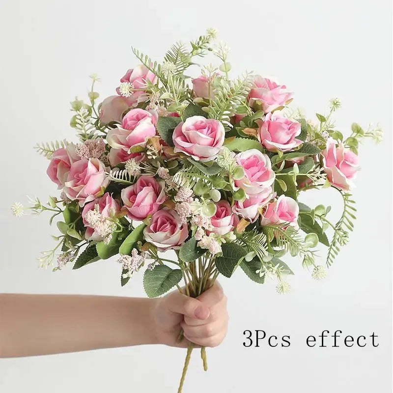 bouquet roses artificielles 30cm soie blanc rose rouge naturel decoration maison vase fleurs intérieur