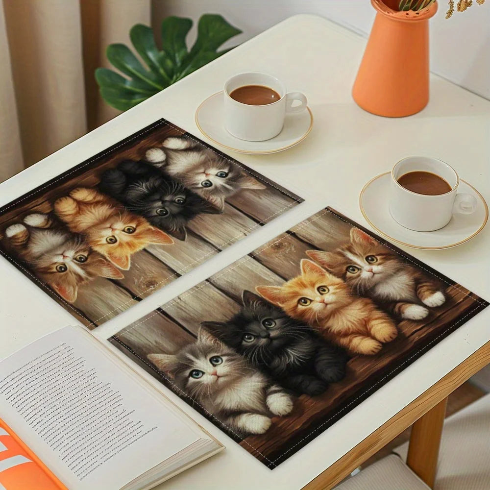 tapis table moderne chatons gris noir orange lin 30x40cmversible déco