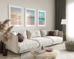 affiches murales moderne paysage marin coucher soleil beige blanc bleu clair rose pâle minimaliste