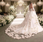 voile mariage blanc fleurs relief bord appliqué nylon polyester classique longueur cathédrale translucide femme
