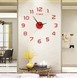 horloge murale moderne aiguilles quartz décoration salon visage unique couleurs argent doré rouge