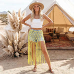 jupe boho chic jaune franges polyester femme opaque trendy