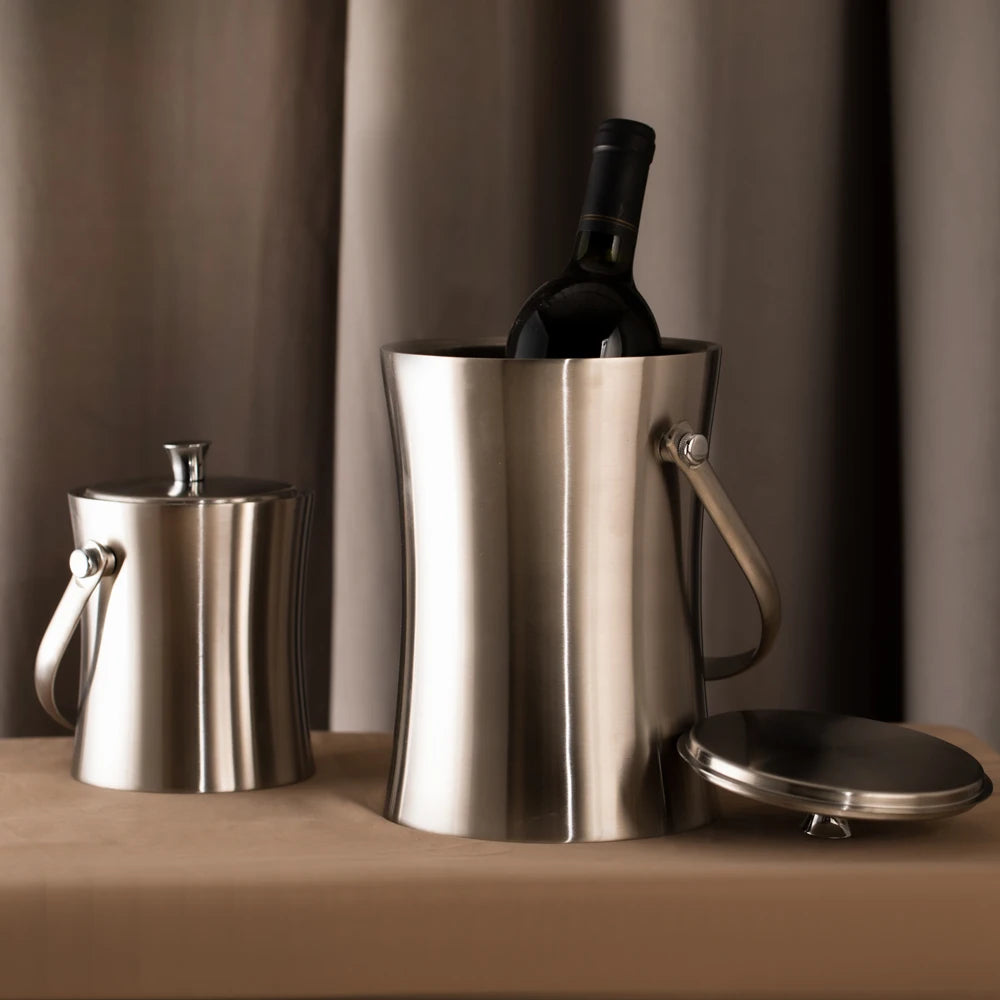 seau glace acier inoxydable argenté couvercle poignées vin champagne