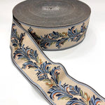 ruban decoratif floral brode 8cm largeur polyester vert beige bleu marron rose blanc