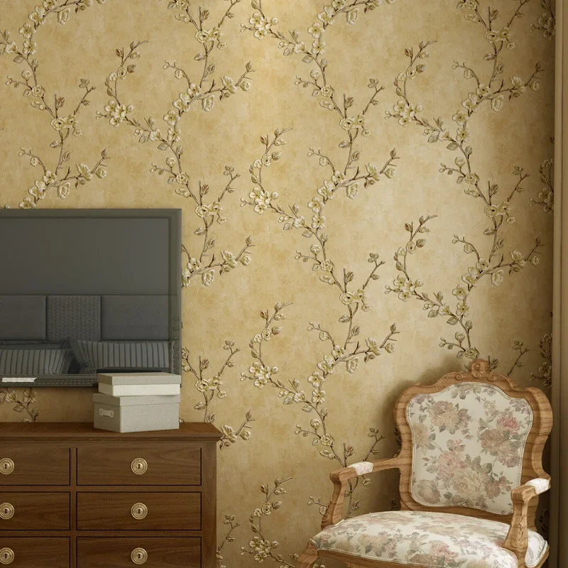 papier peint fleurs blanches classique adhésif résistant humidité écologique chambre salon vintage pastorale