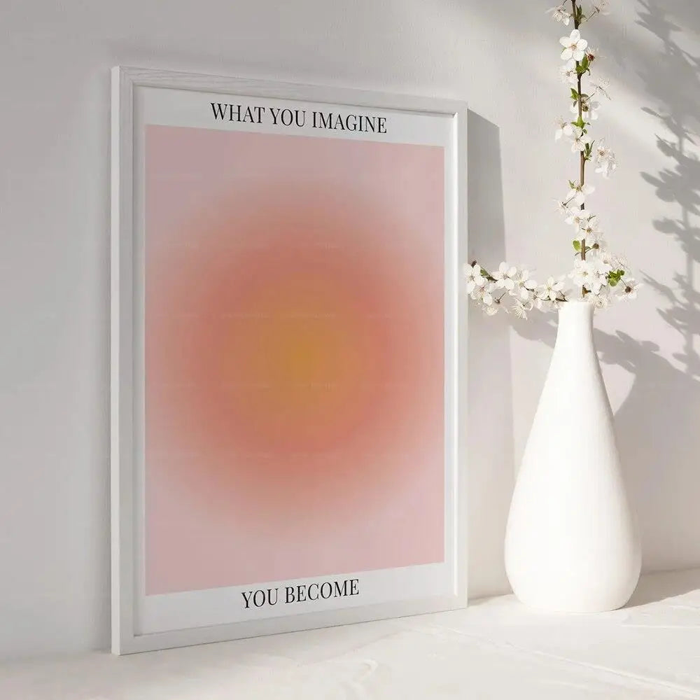 affiche moderne toile abstraite bleu rose jaune dégradée minimaliste décoration intérieure chambre salon