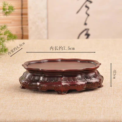 support décoratif bois gravures classique vase pot fleur tasse thé rouge foncé