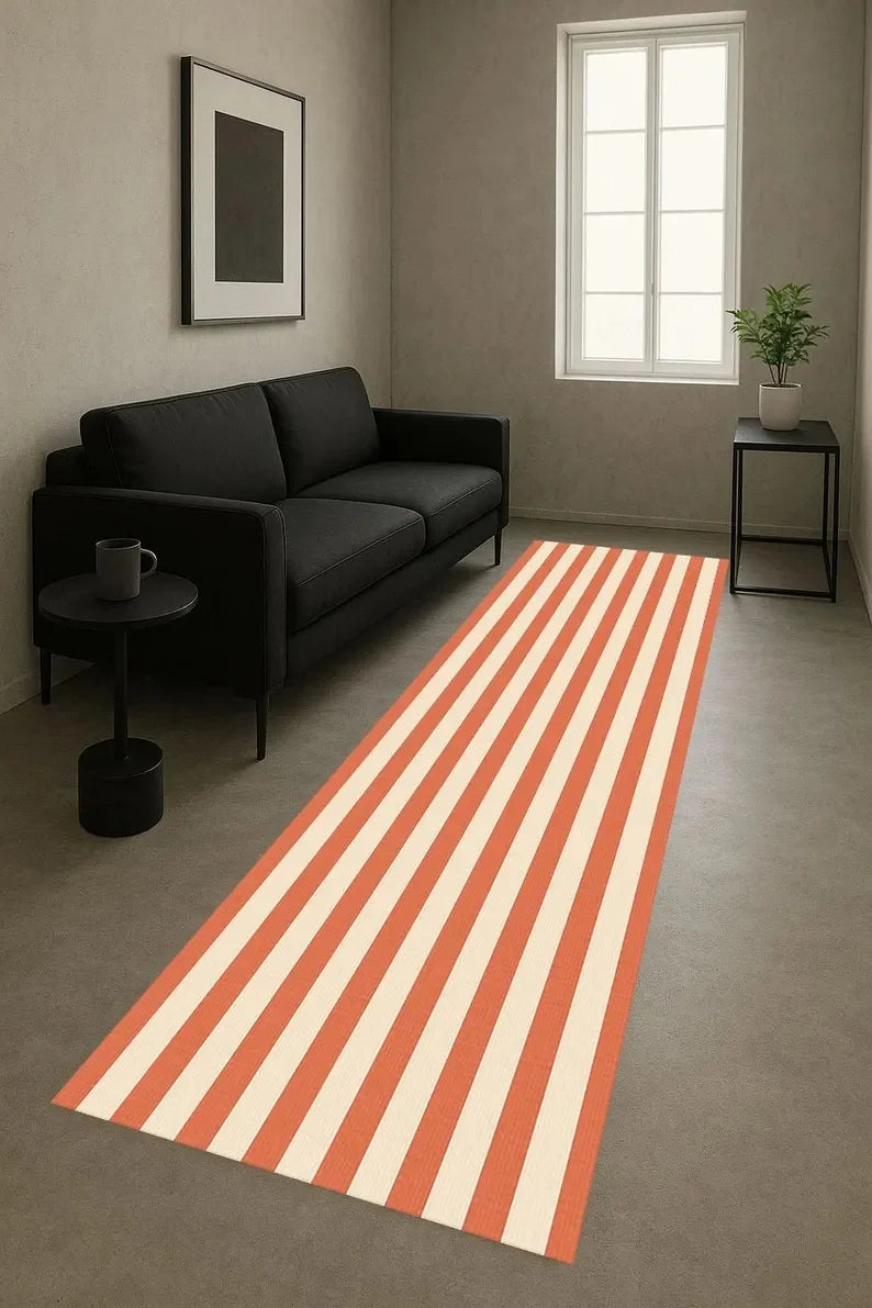 tapis moderne rayures verticaux rouge jaune blanc bleu marron minimaliste salon entrée chambreextérieur