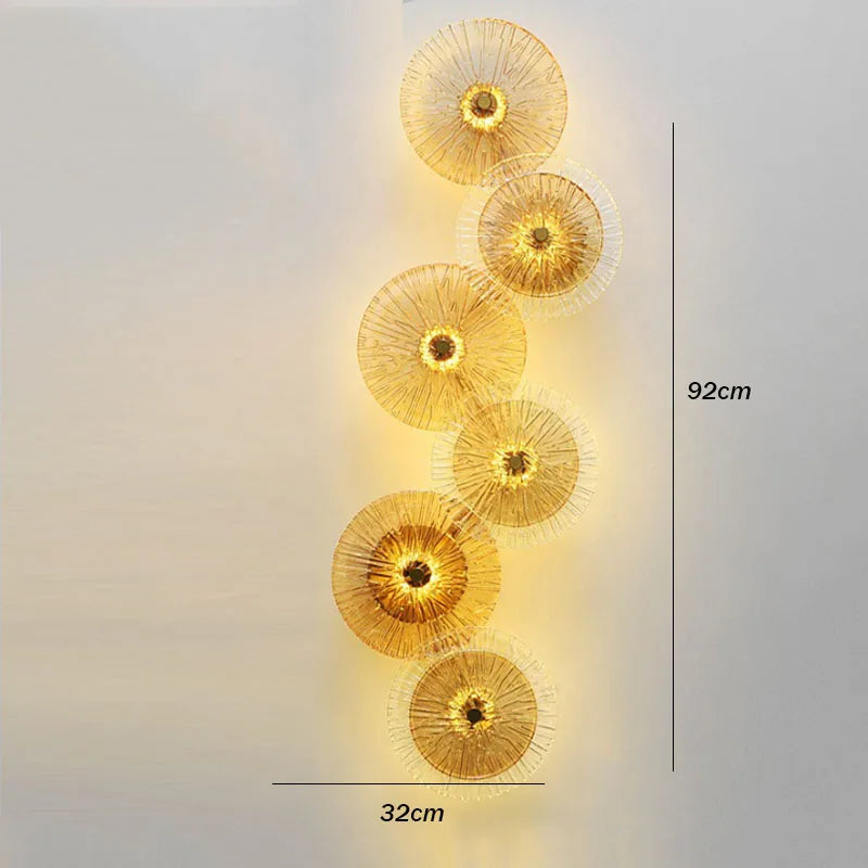 applique murale led contemporaine transparente dorée rayonnante 20x20cm 32x62cm 32x92cm