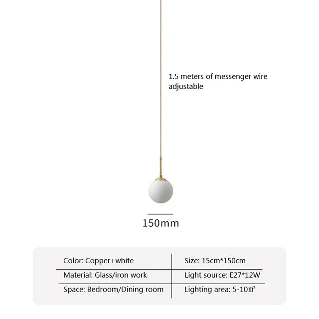 Suspension lumineuse moderne or blanc sphères translucides 15cm diamètre 100mm chaines