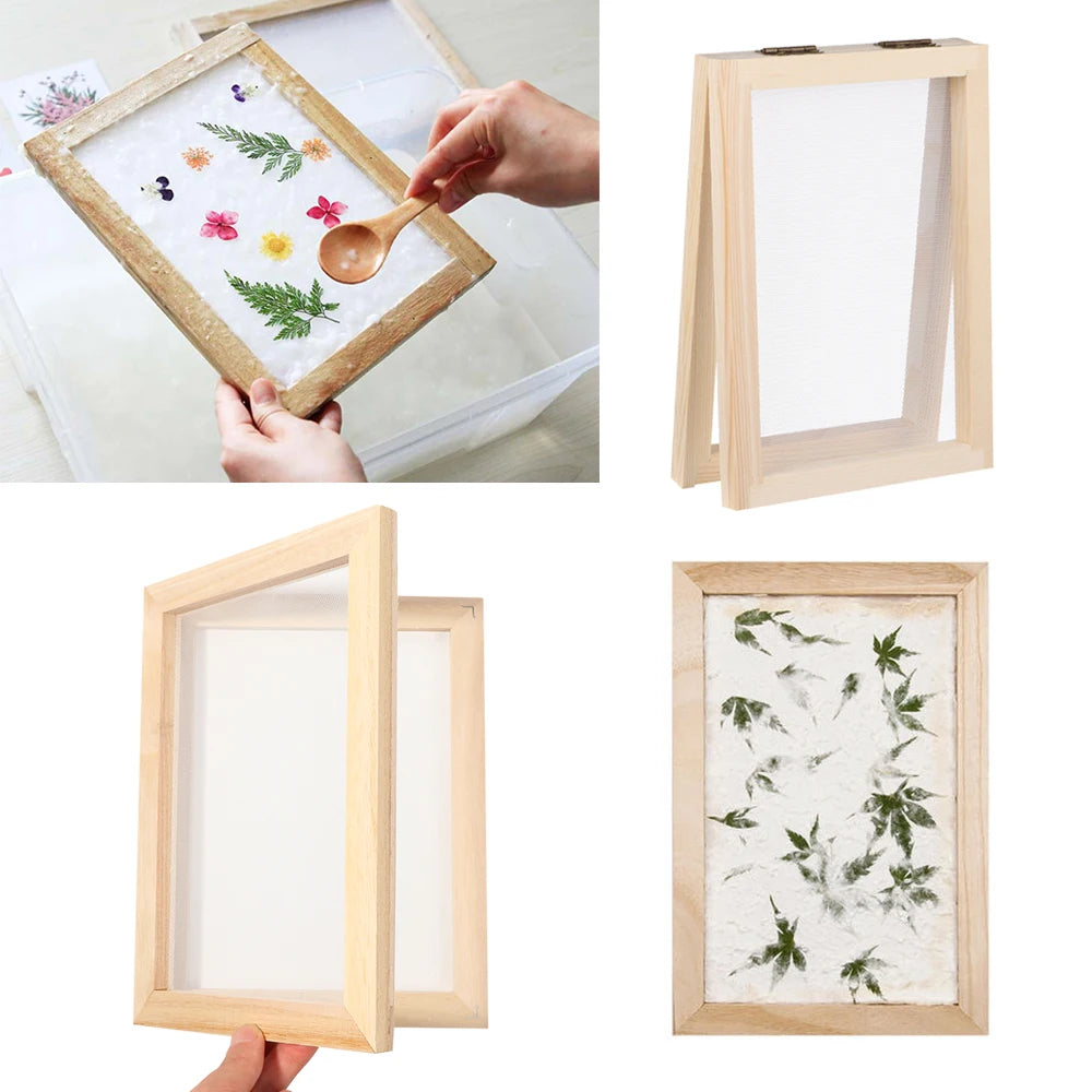 cadre bois texture naturelle feuilles séchées papier modeler coupelle plastique cuillère bois diy artisanat