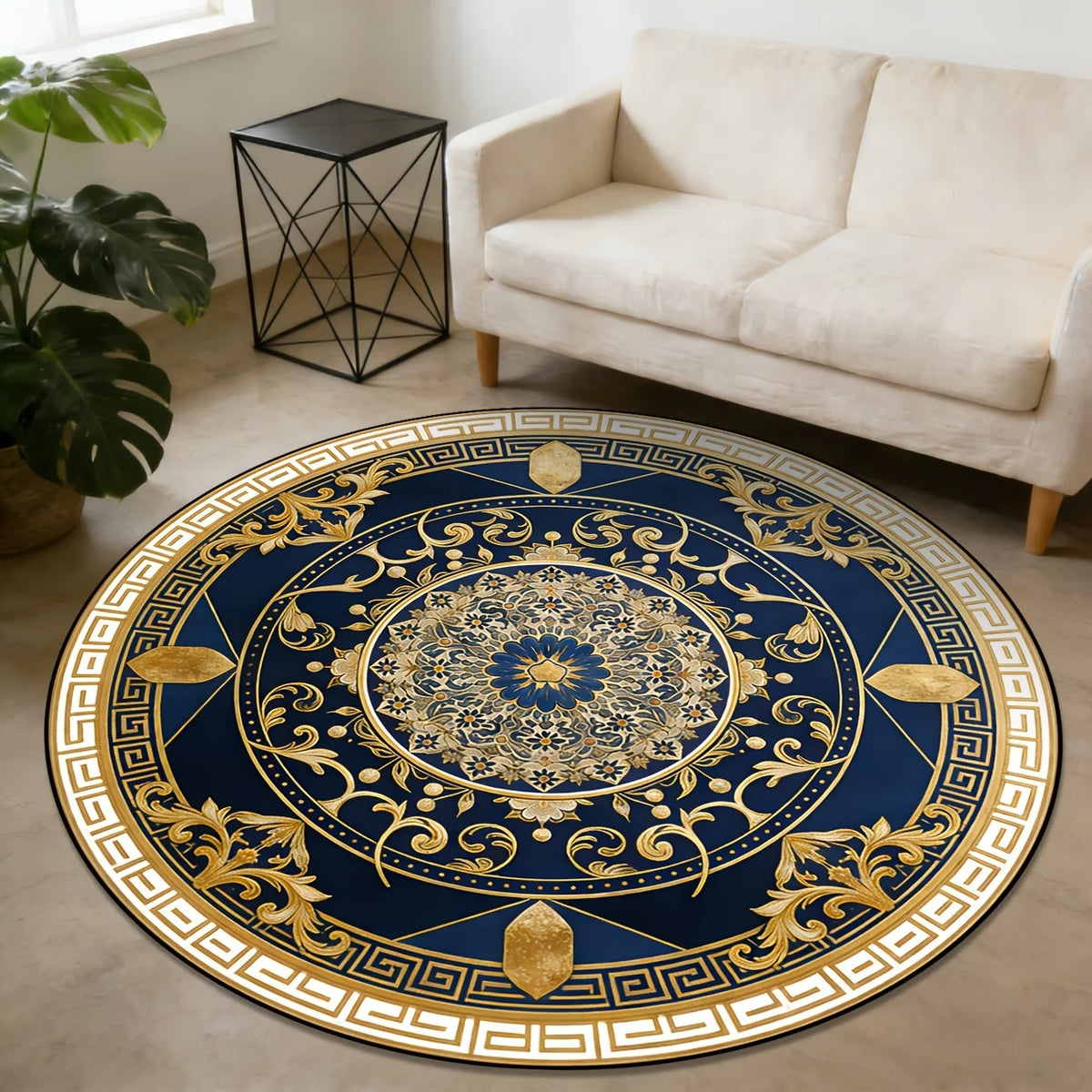 tapis rond géométrique moderne noir bleu marine vert clair anti dérapantintérieur extérieur chambre salon