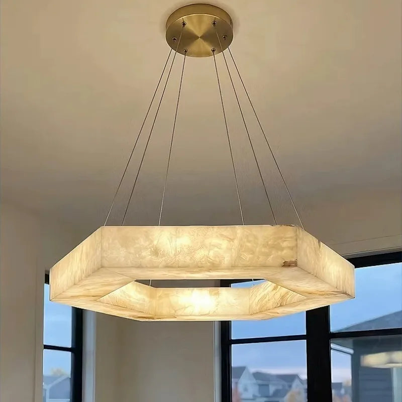 luminaire suspension moderne marbre beige géométrique salon salle manger décoration intérieur luxe