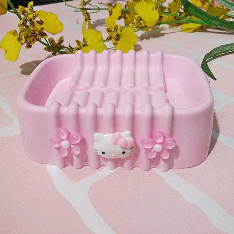 porte savon hello kitty céramique rose fleurs décoration enfantine salle bain mignonne barres verticales