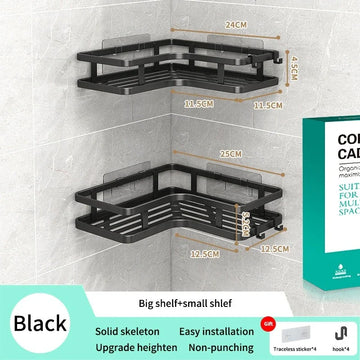 étagère salle bain angle double couche adhésive blanche noire moderne multifonctionnelle rangement muralement fixée