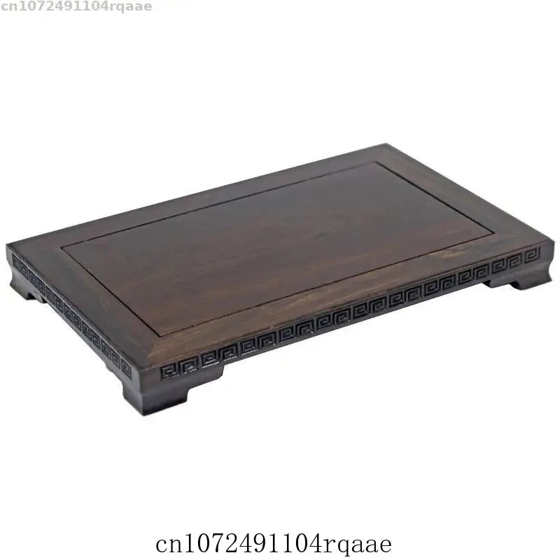 plateau bois gravé classique vase fleurs artificielles marron foncé crafts display holder shelf base