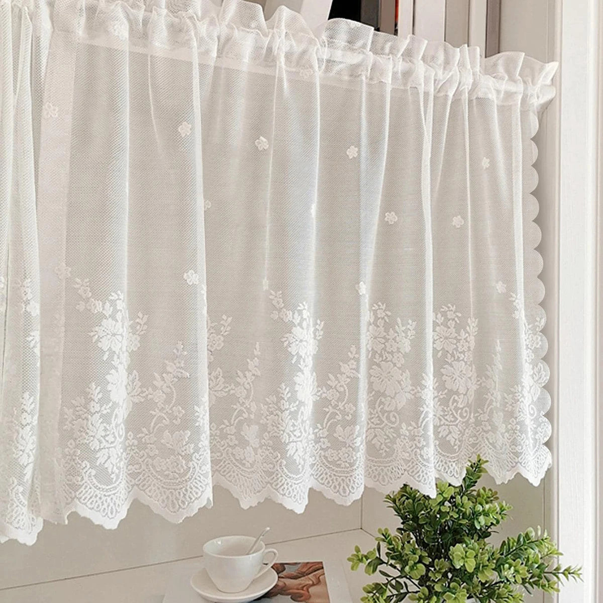 rideau blanc transparent brodé fleurs classique polyester fenêtre 100 45cm 145 45cm 145 60cm