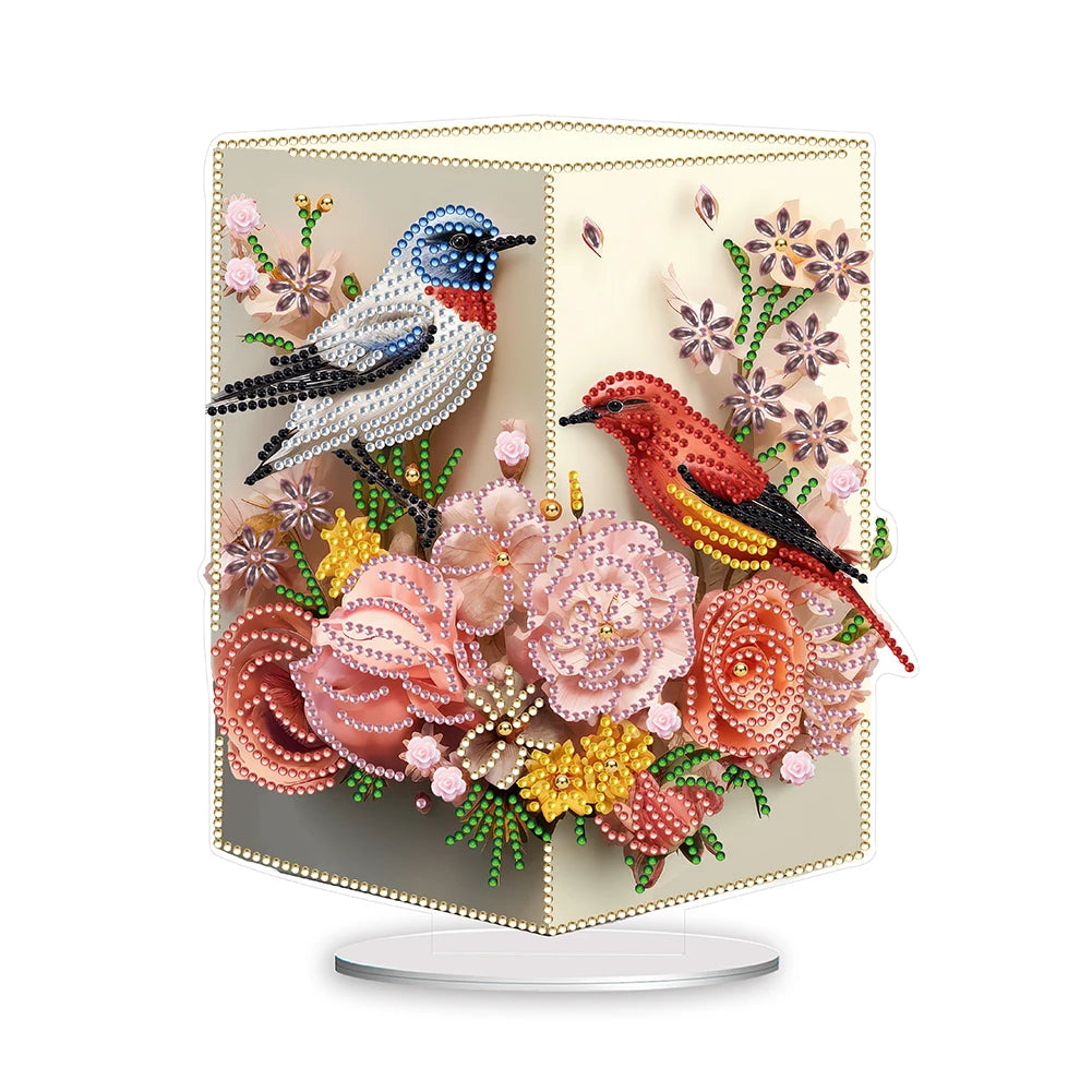 bouquet fleurs artificielles oiseaux peintures acrylique noël artisanal bleu rose blanc verte