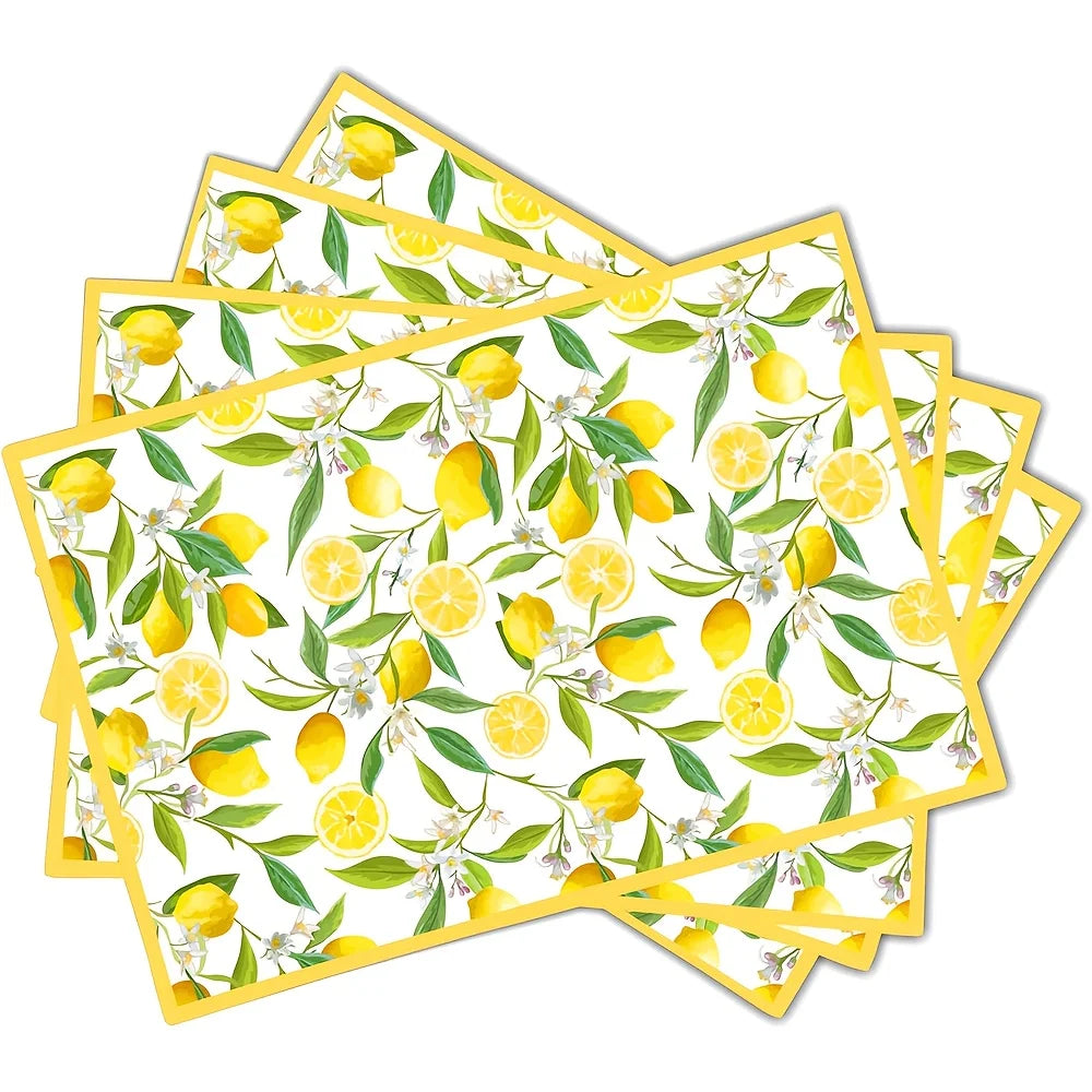 serviettes table motif citron blanc jaune vert modernes fêtes maison