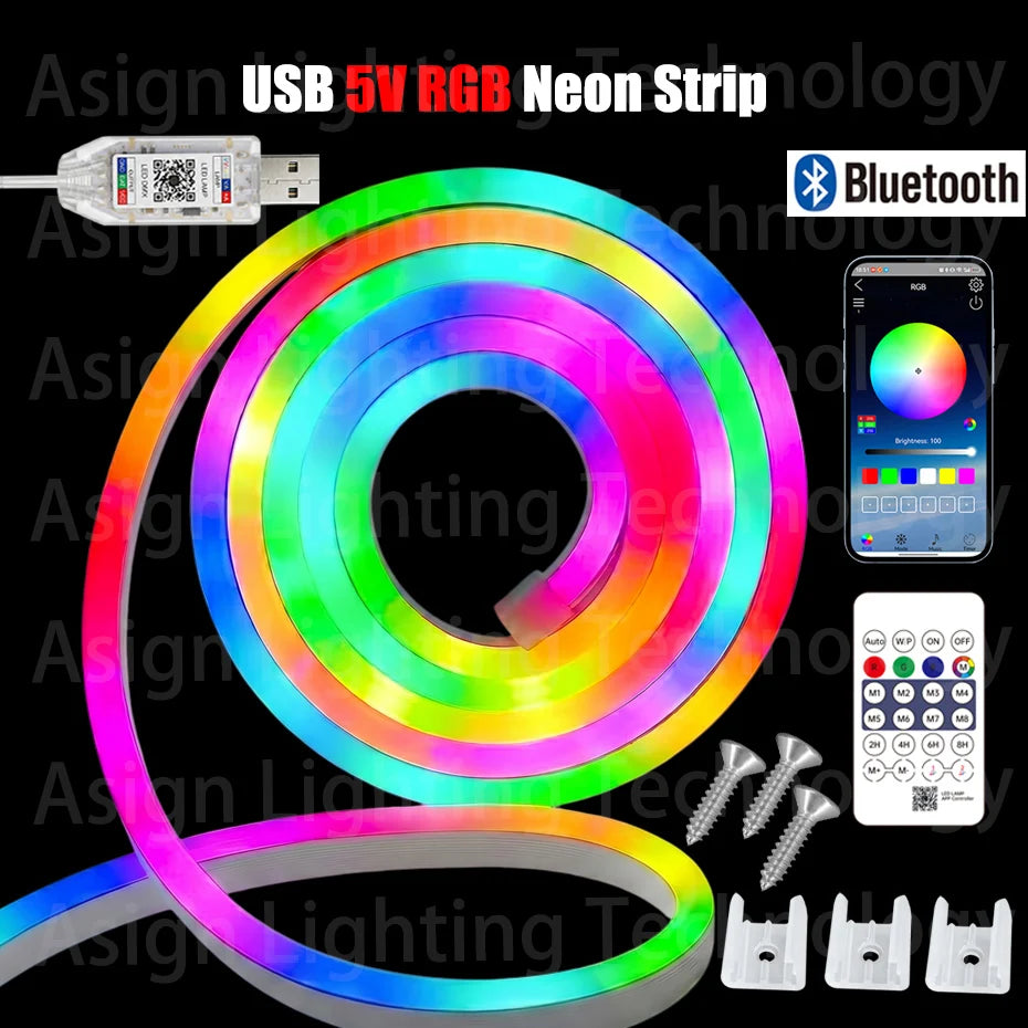 ruban led néon multicolore 5v usb bluetooth télécommande application synchronisation musicale clips moderne