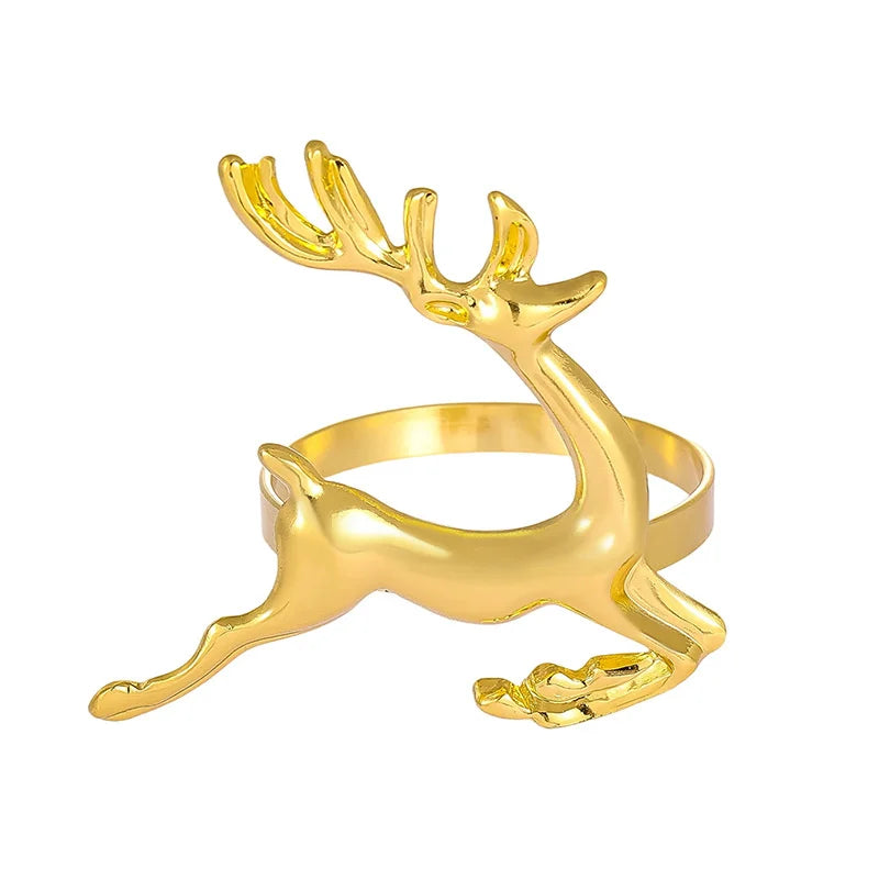 anneau serviette or tête cerf sculptée décoration table classique fixations assiettes vertes fourchettes couteaux