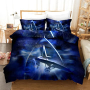 housse couette imprimée vaisseau star trek bleu blanc rouge noir ornement spatial ensemble lit