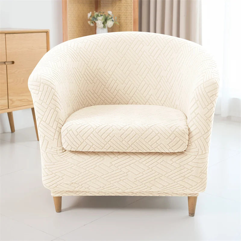Housse fauteuil moderne beige rayures diagonales polyestère lavable machine 70 90cm haute 55 75cm
