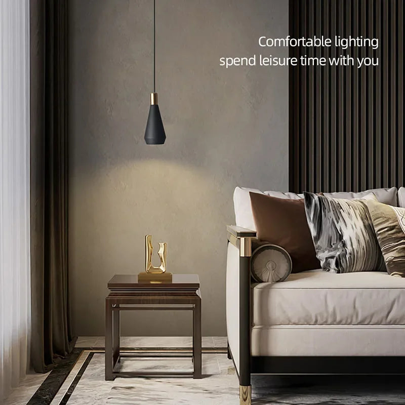 lampe suspendue moderne conique noire dorée ampoule gu10 câble noir étude chambre coucher