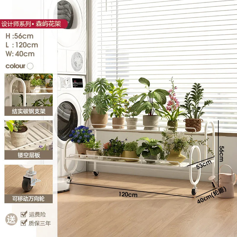 étagère métal mobile moderne roulettes blanc noir plante pot extérieur assemblage facile