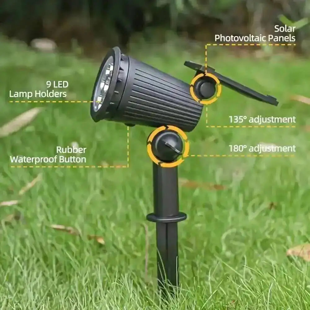 projecteur solaire led noir pied métal extérieur réglable lumière moderne jardin